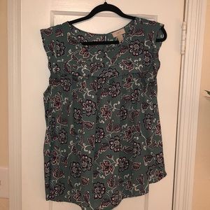 LOFT olive green blouse ruffle detail